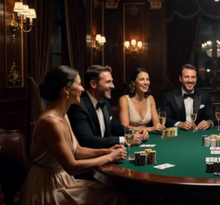 Elegáns poker asztal hangulatos megvilágítással és társasági légkörrel